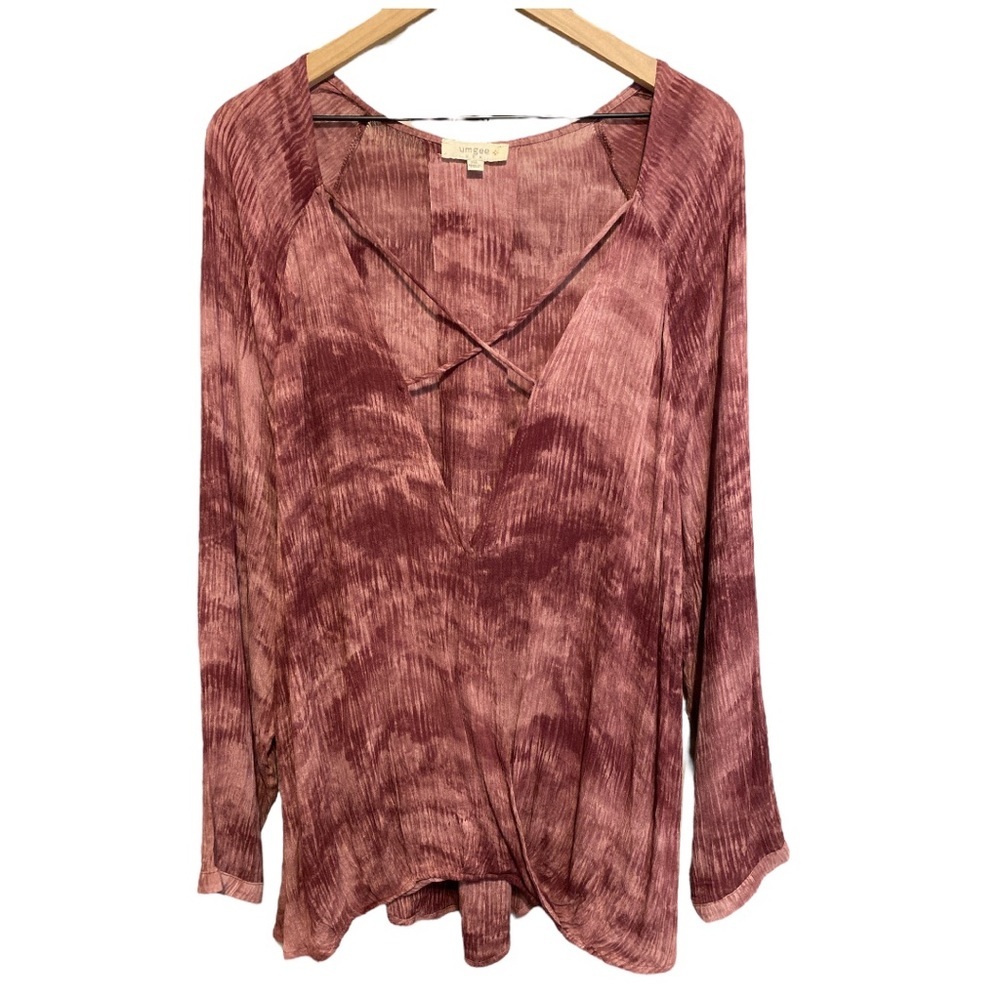 Umgee Faux Wrap Top Size 2XL Tie Dye Boho Layering Festival Beachy Cotton‎ Blend